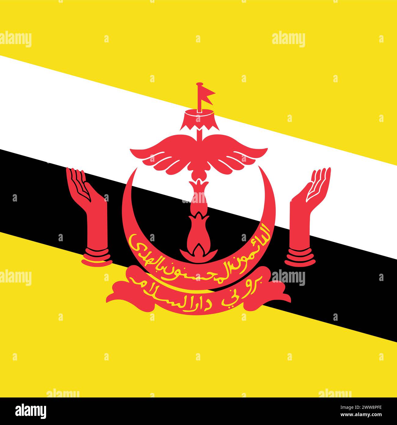 Brunei flag - solid flat vector square with sharp corners. Stock Vector
