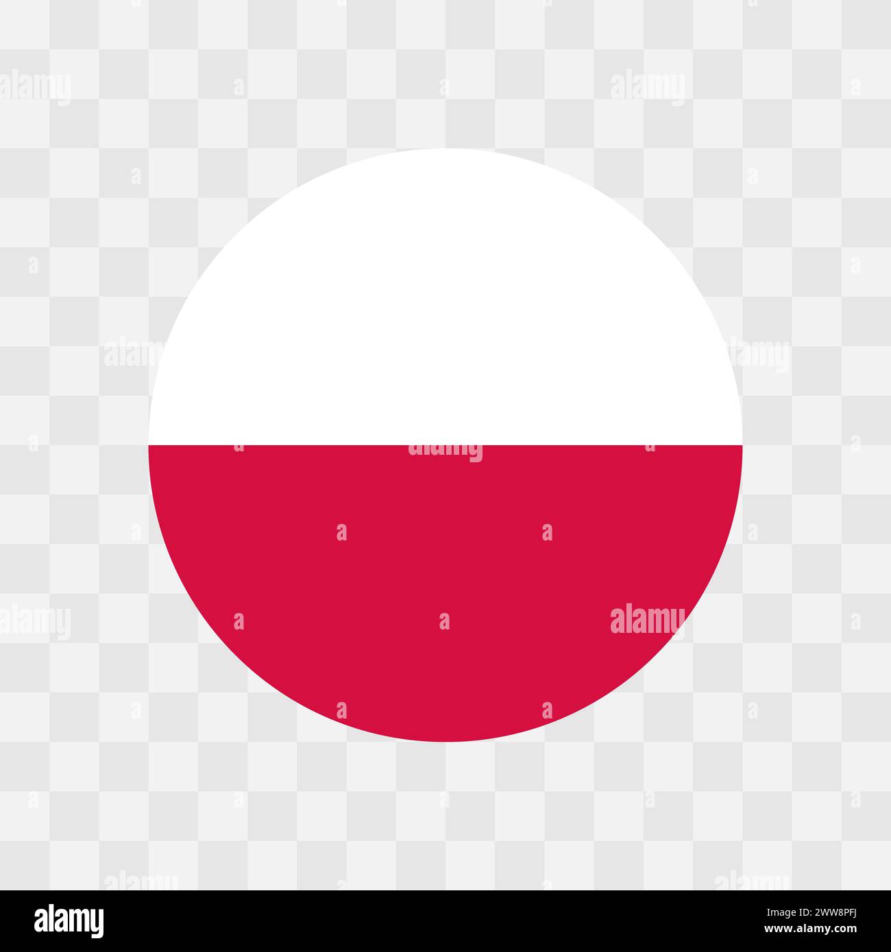 Poland flag - circle vector flag isolated on checkerboard transparent background Stock Vector