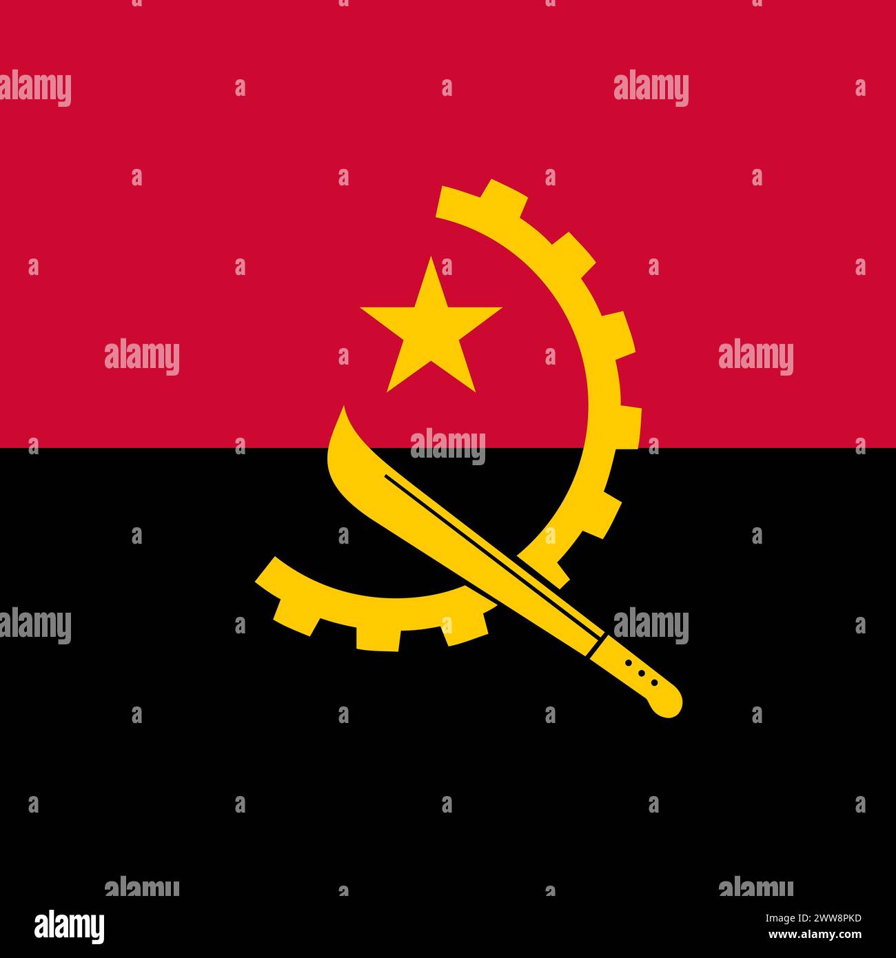 Angola flag - solid flat vector square with sharp corners. Stock Vector