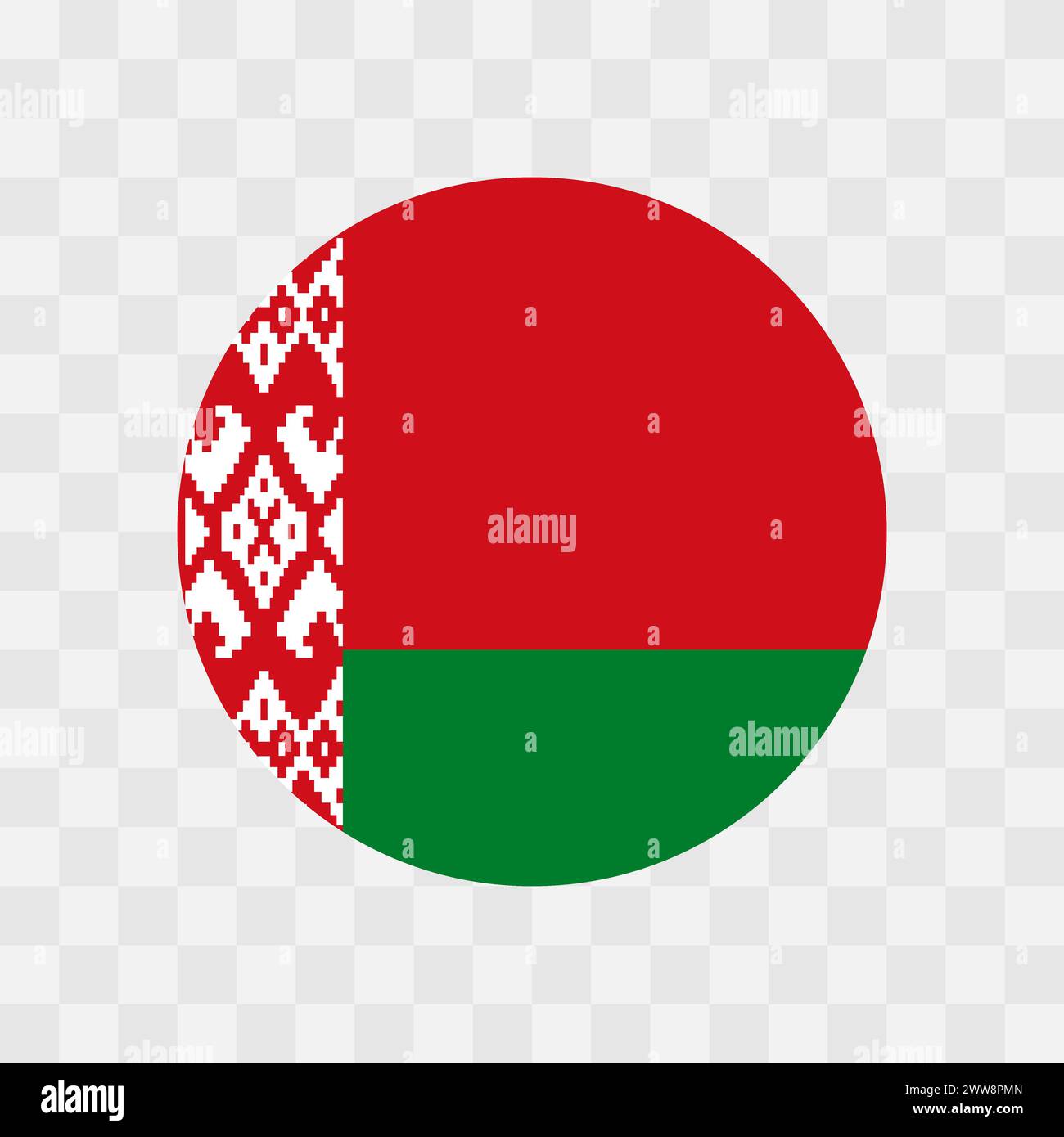 Belarus flag - circle vector flag isolated on checkerboard transparent background Stock Vector