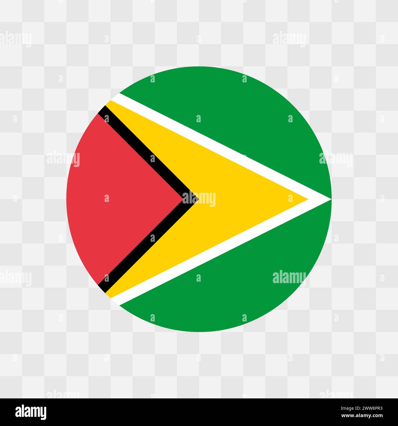 Guyana flag - circle vector flag isolated on checkerboard transparent background Stock Vector