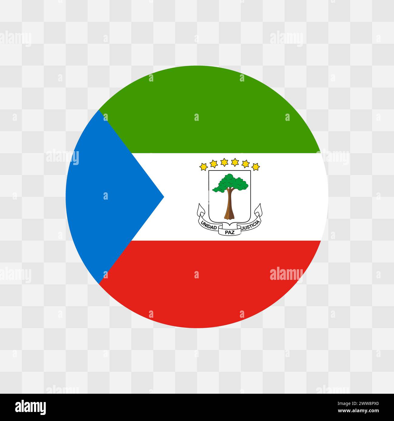 Equatorial Guinea flag - circle vector flag isolated on checkerboard transparent background Stock Vector