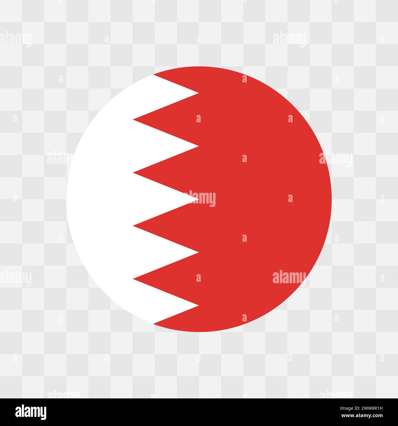 Bahrain flag - circle vector flag isolated on checkerboard transparent background Stock Vector
