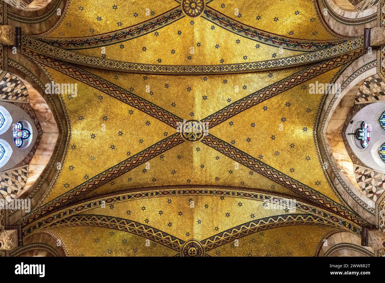 Gold mosaic ceiling of the Fitzrovia Chapel, Pearson Square, London, England Stock Photo