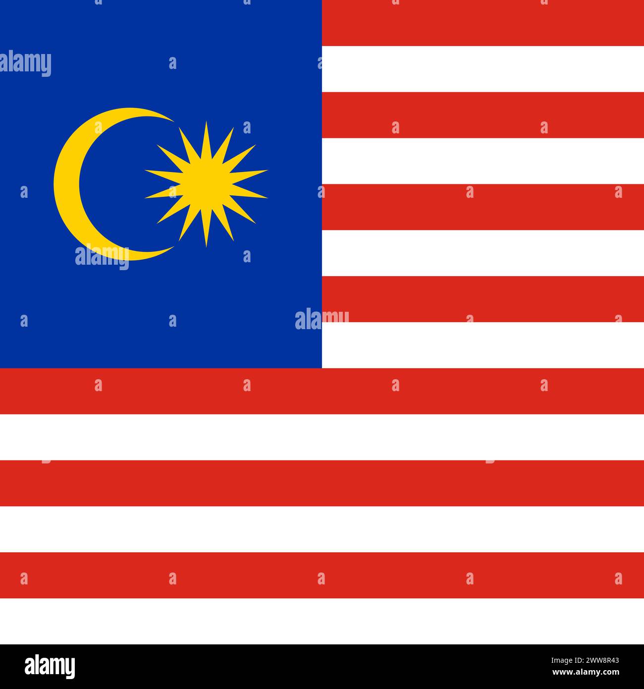 Malaysia flag - solid flat vector square with sharp corners. Stock Vector