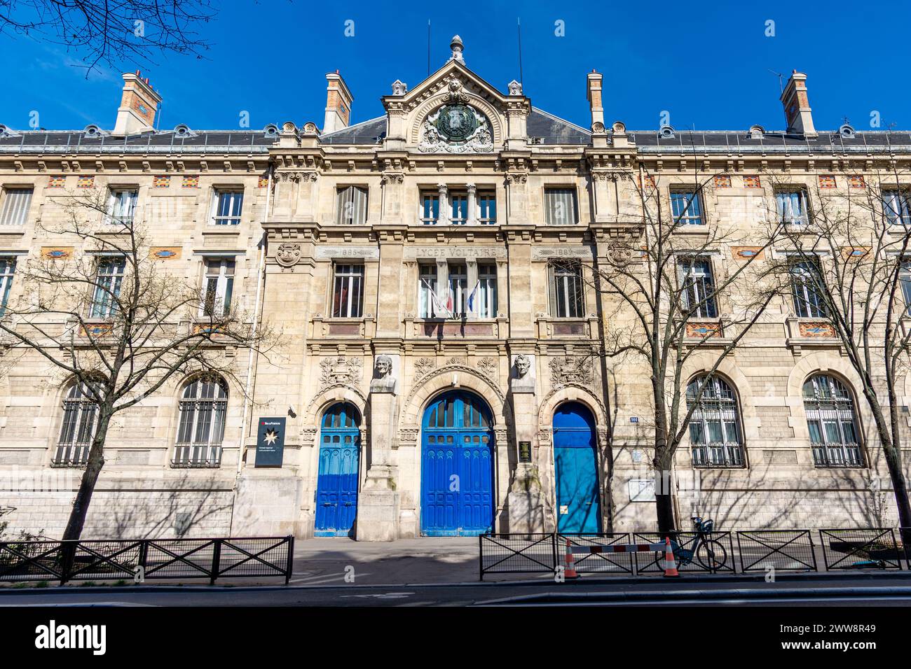 Exterior view of the Lycée Voltaire, a Parisian public general and ...