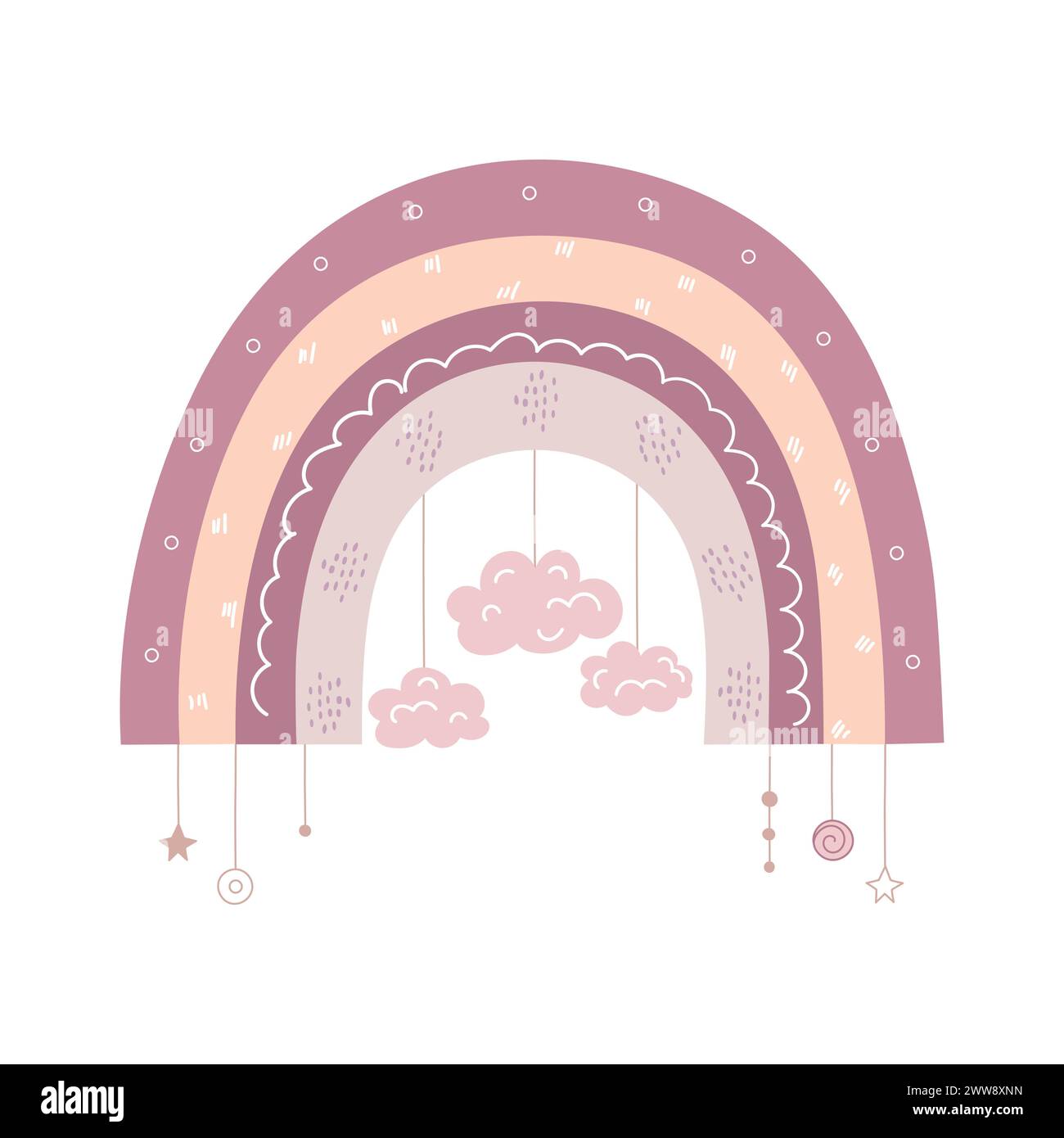 Hand drawn rainbow with decorations. Scandinavian rainbow. Cute ...