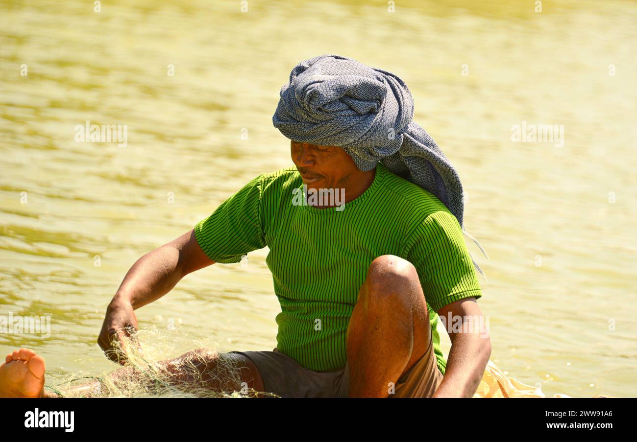 Fisherman on Lake Tana, on a papyrus boat Stock Photo