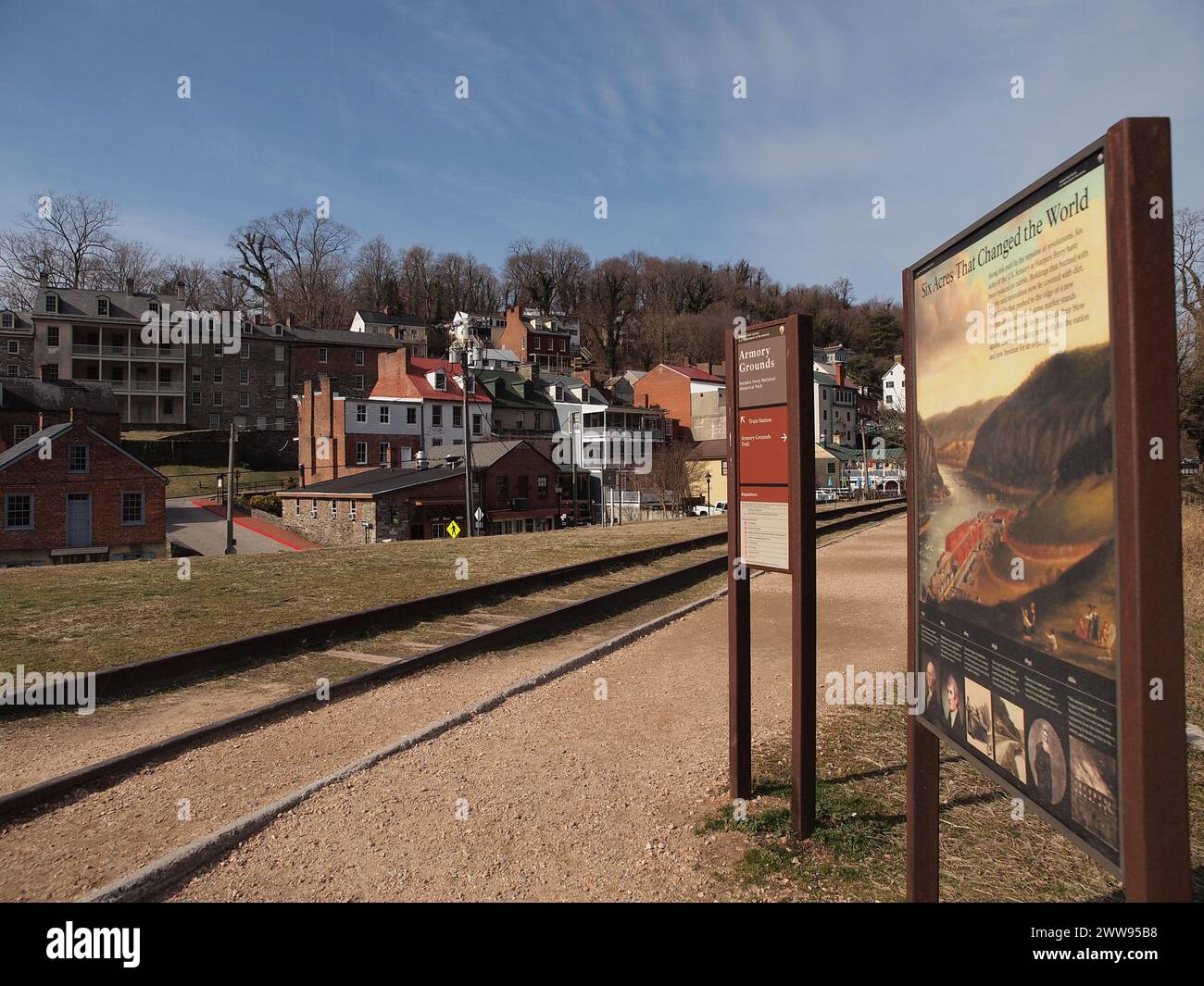 Harpers Ferry, West Virginia along the Potomac River and the Shenandoah River confluence. A pivotal point of the American Civil War. Stock Photo