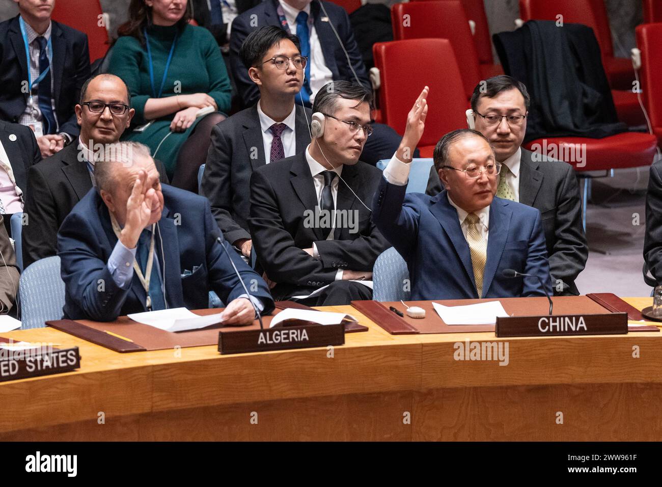 New York, USA. 22nd Mar, 2024. Ambassadors Amar Bendjama of Algeria and
