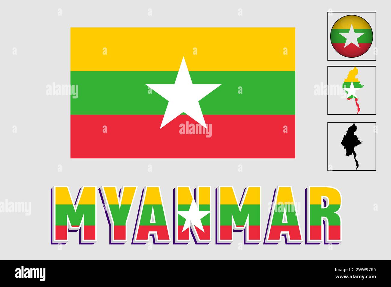 Myanmar flag and map in a vector graphic Stock Vector