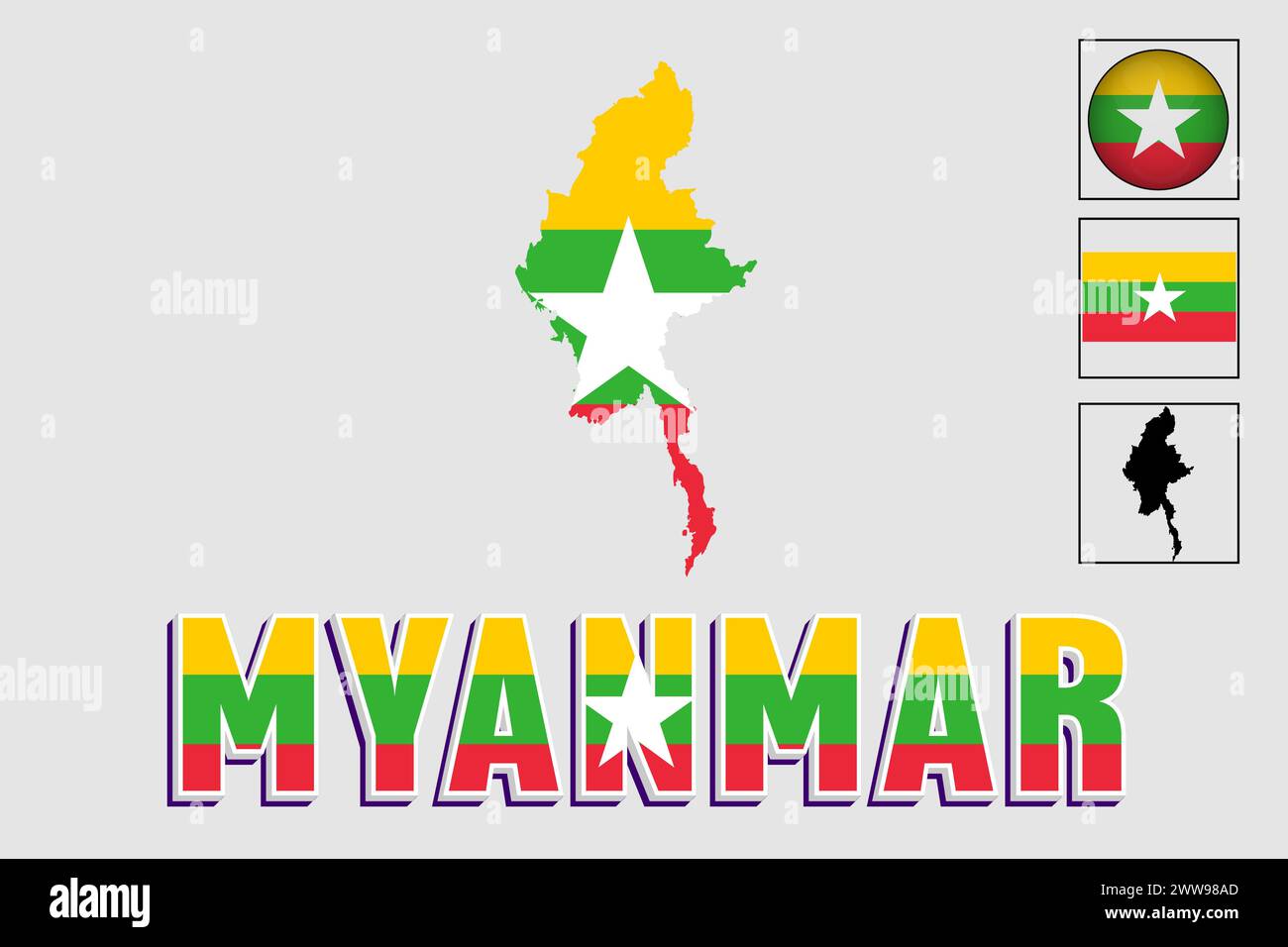 Myanmar flag and map in a vector graphic Stock Vector
