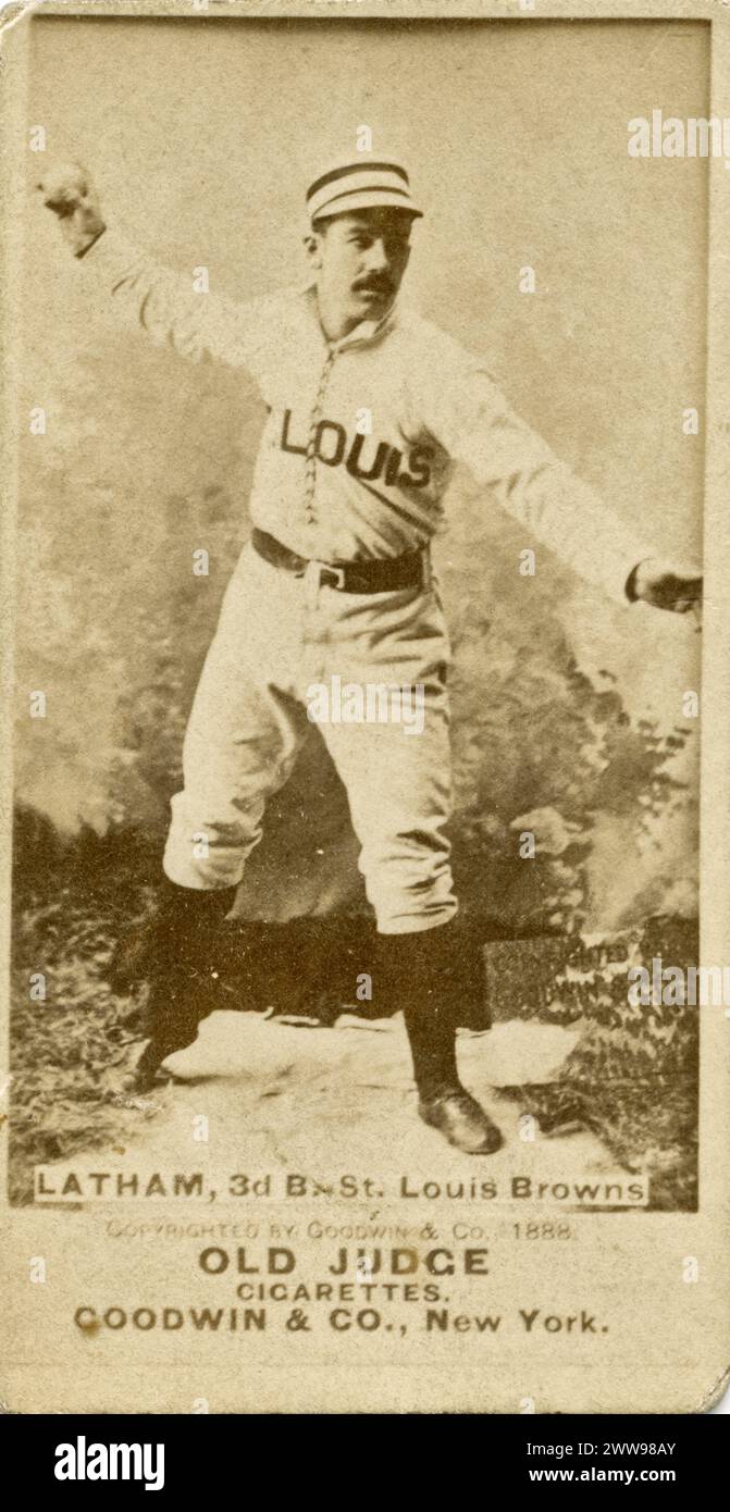 Old Judge Goodwin And Company Baseball Card For St. Louis Brown's third basemen Arlie Latham.  1888 Stock Photo