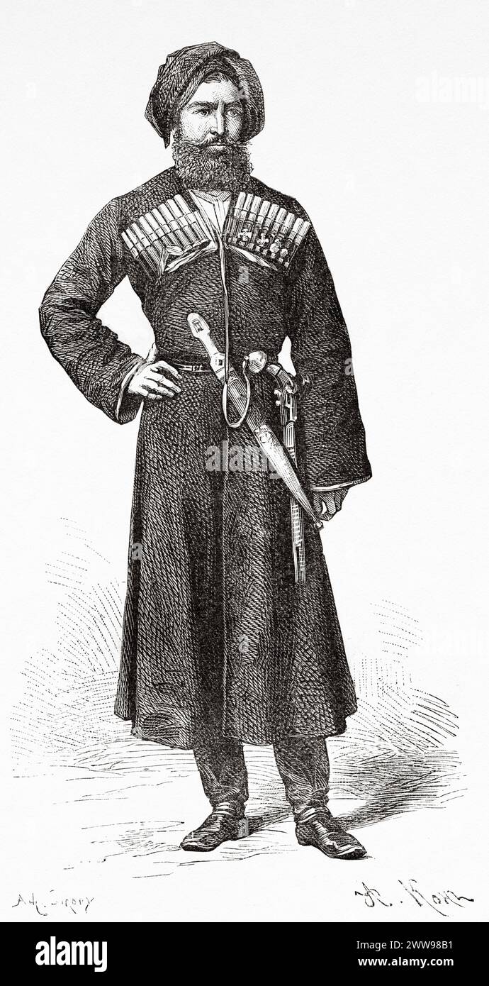 Gerogian Prince of Imericia, Georgia. Eastern Europe.  Drawing by Achille Sirouy (1834 - 1904) Excursions in the Caucasus. From the Black Sea to the Caspian Sea 1875-1876 by Madame Clara Serena (1820 - 1884) Le Tour du Monde 1880 Stock Photo