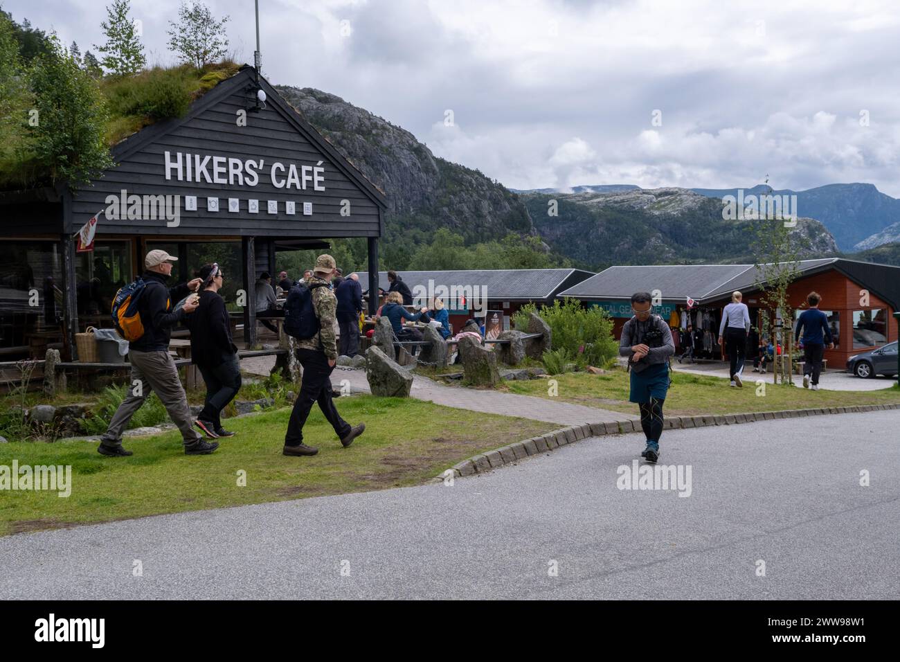 Songesand, Norway 21 July 2023 Hiker's Café at the start of the trek to Preikestolen Stock