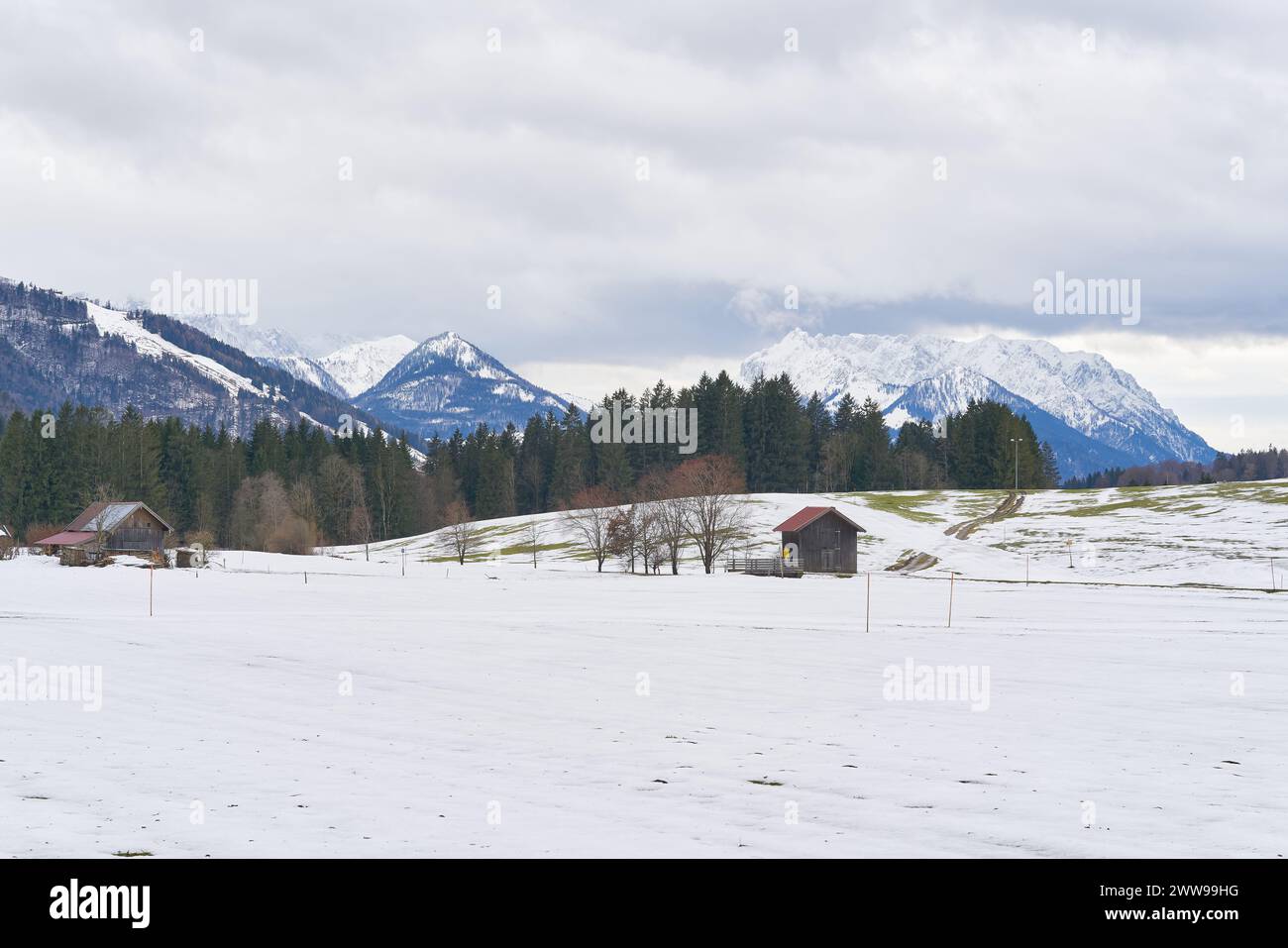 Winter landscape near Reit im Winkl with the Chiemgau Alps in Bavaria in Germany Stock Photo