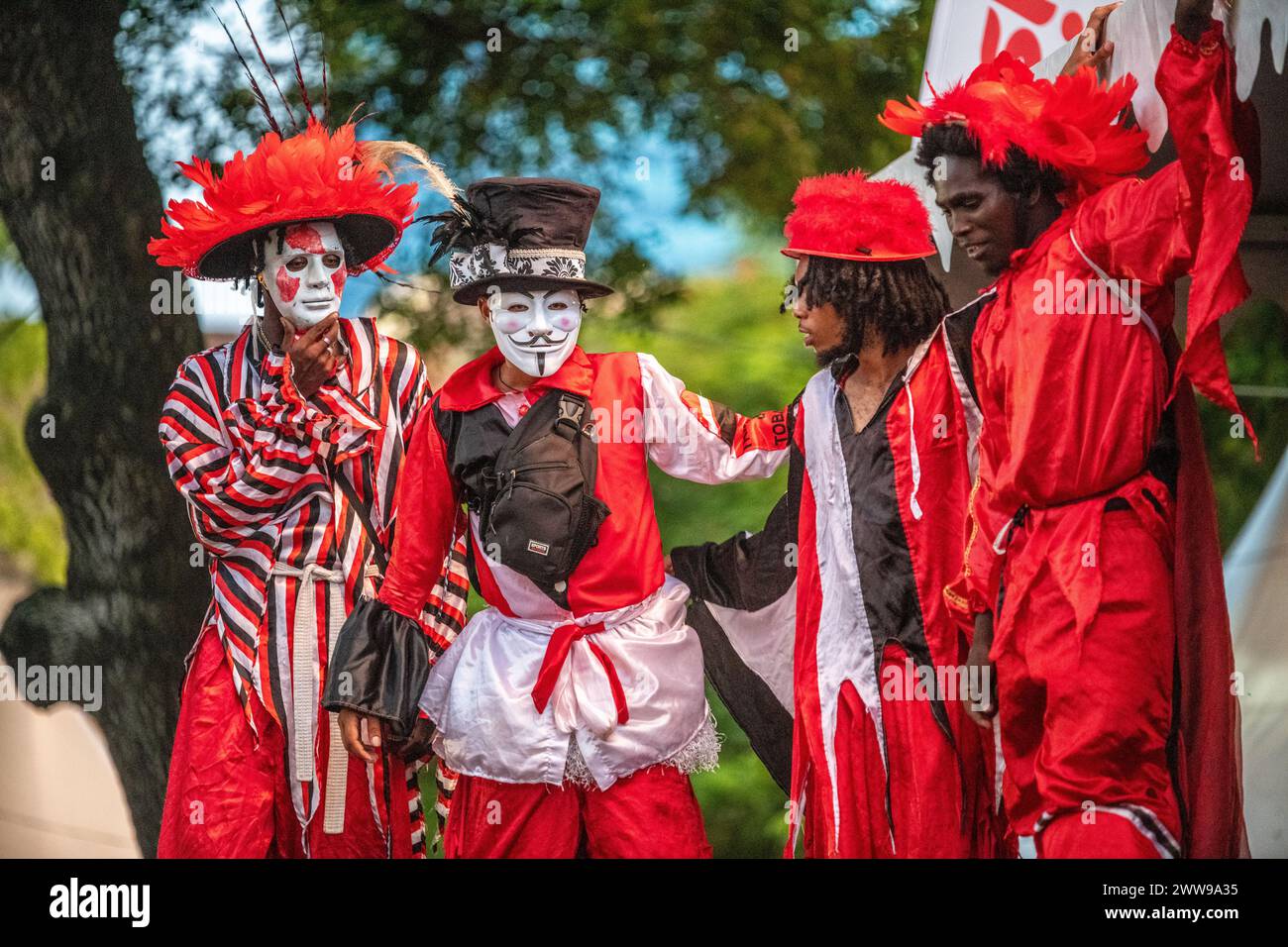 Moko Jumbie's on World Steel Pan Day celebration in Trinidad and Tobago Stock Photo Alamy