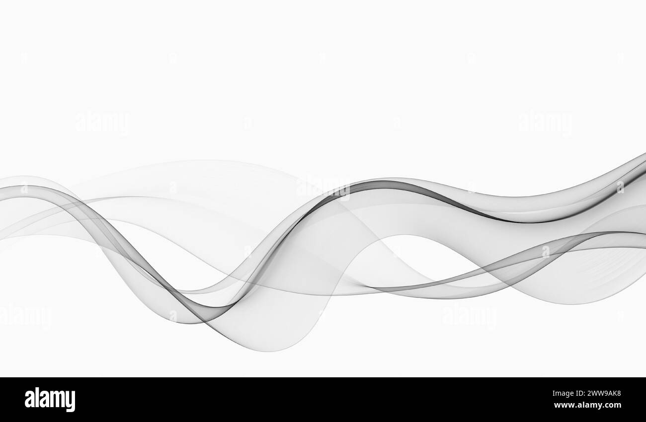 Gray transparent flow of wavy lines on a white background. Abstract ...