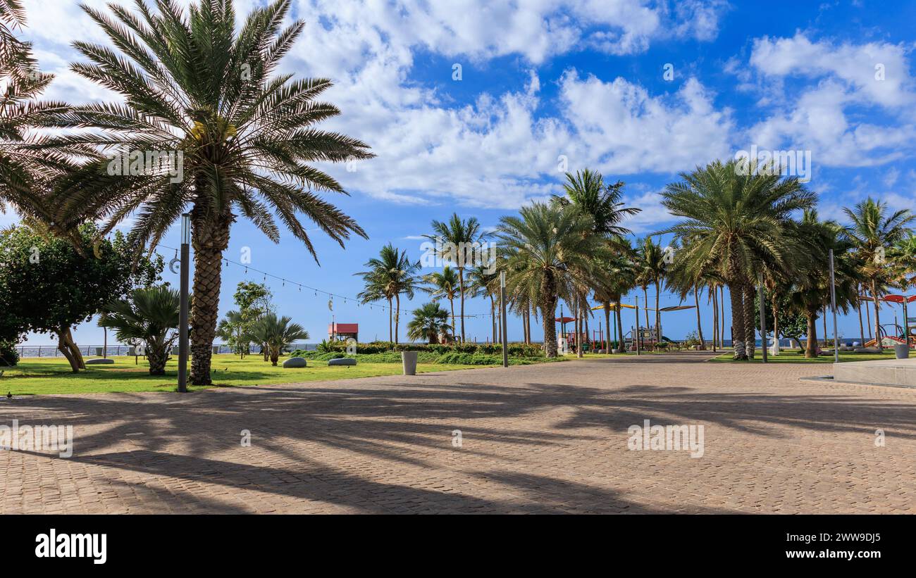 View of Jeddah from the public beach. Stock Photo