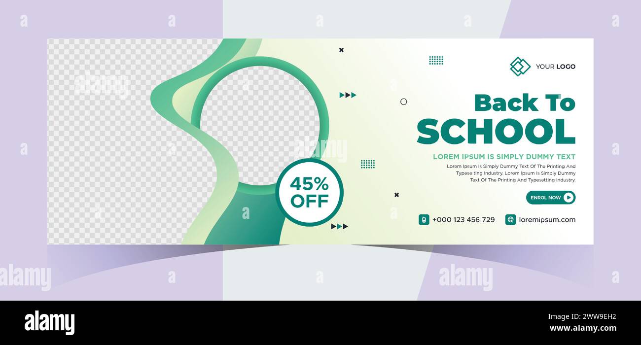 school admission social media photo cover and web banner. Back to school online education web banner template. Kids education e-learning design Stock Vector