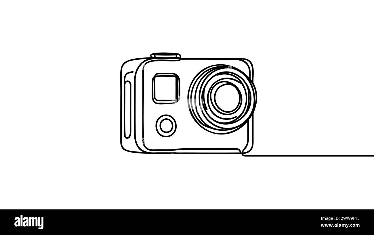 Action camera one continuous line isolated on white background. Camera ...