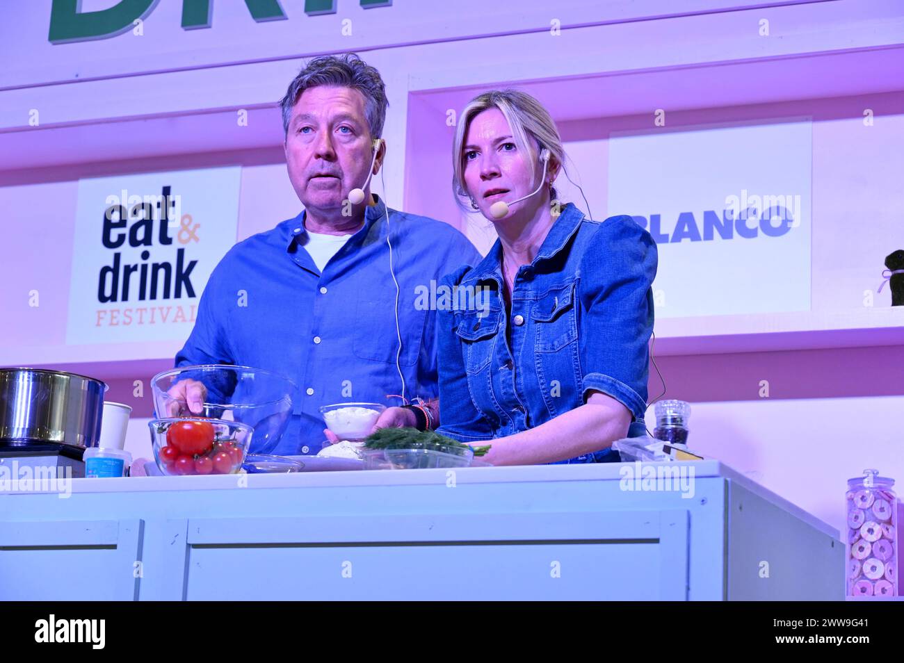 London, UK. John Torode, Lisa Faulkner. Ideal Home Show 2024 Olympia