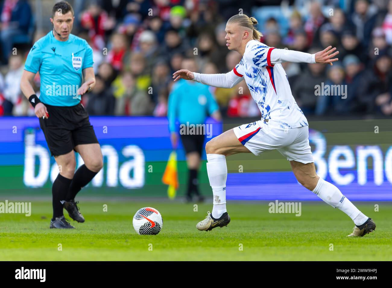 Oslo, Norway 22 March 2024,   Erling Haaland of Norway and Manchester City in action during the football friendly match between Norway and the Czech Republic held at the Ullevaal Stadium in Oslo, Norway Credit: Nigel Waldron/Alamy Live News Stock Photo