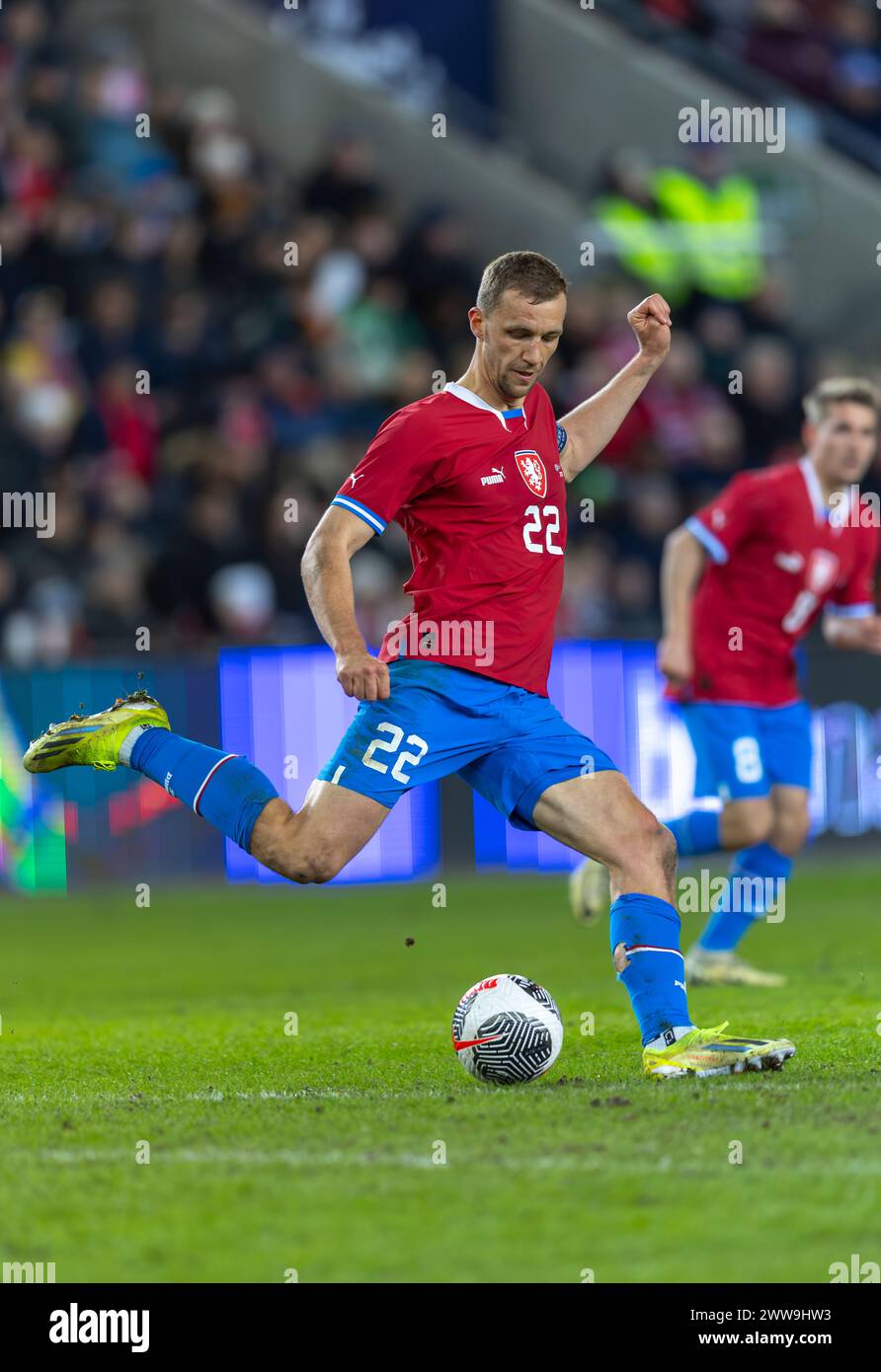 Oslo, Norway 22 March 2024,  Tomas Soucek of Czech Republic and West Ham FC manoeuvres the ball during the football friendly match between Norway and the Czech Republic held at the Ullevaal Stadium in Oslo, Norway Credit: Nigel Waldron/Alamy Live News Stock Photo
