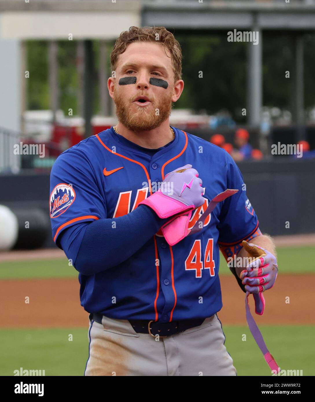 Tampa, United States. 22nd Mar, 2024. Former Yankee Harrison Bader salutes his former Yankee