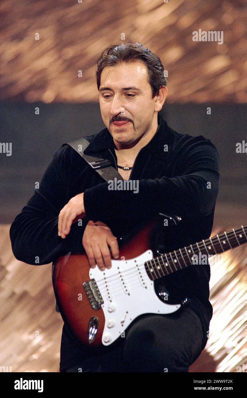 Milan Italy 01/04/1999 : Ghigo Renzulli, Italian guitarist of the rock group Litfiba,during the television show “Super 1999” Stock Photo