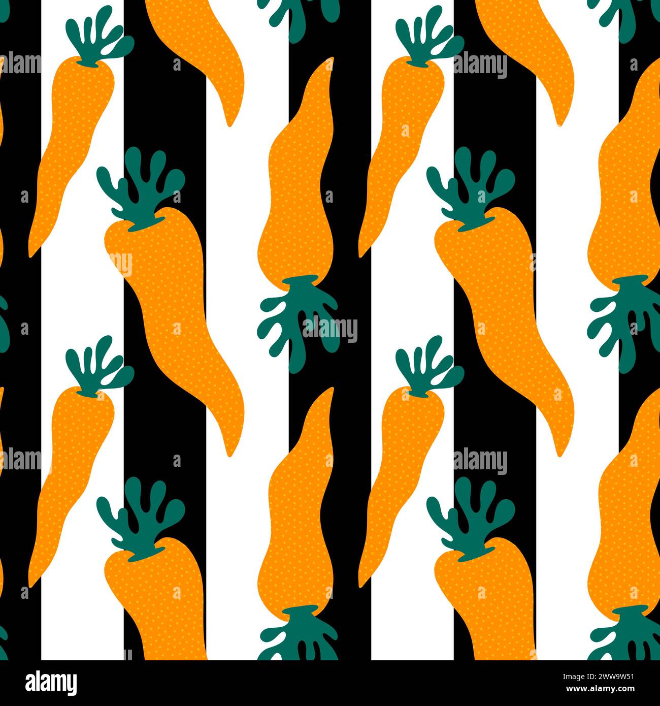 Cartoon watercolor harvest seamless carrot pattern for wrapping paper and fabrics and linens and kids clothes print and kitchen textiles and summer ac Stock Photo