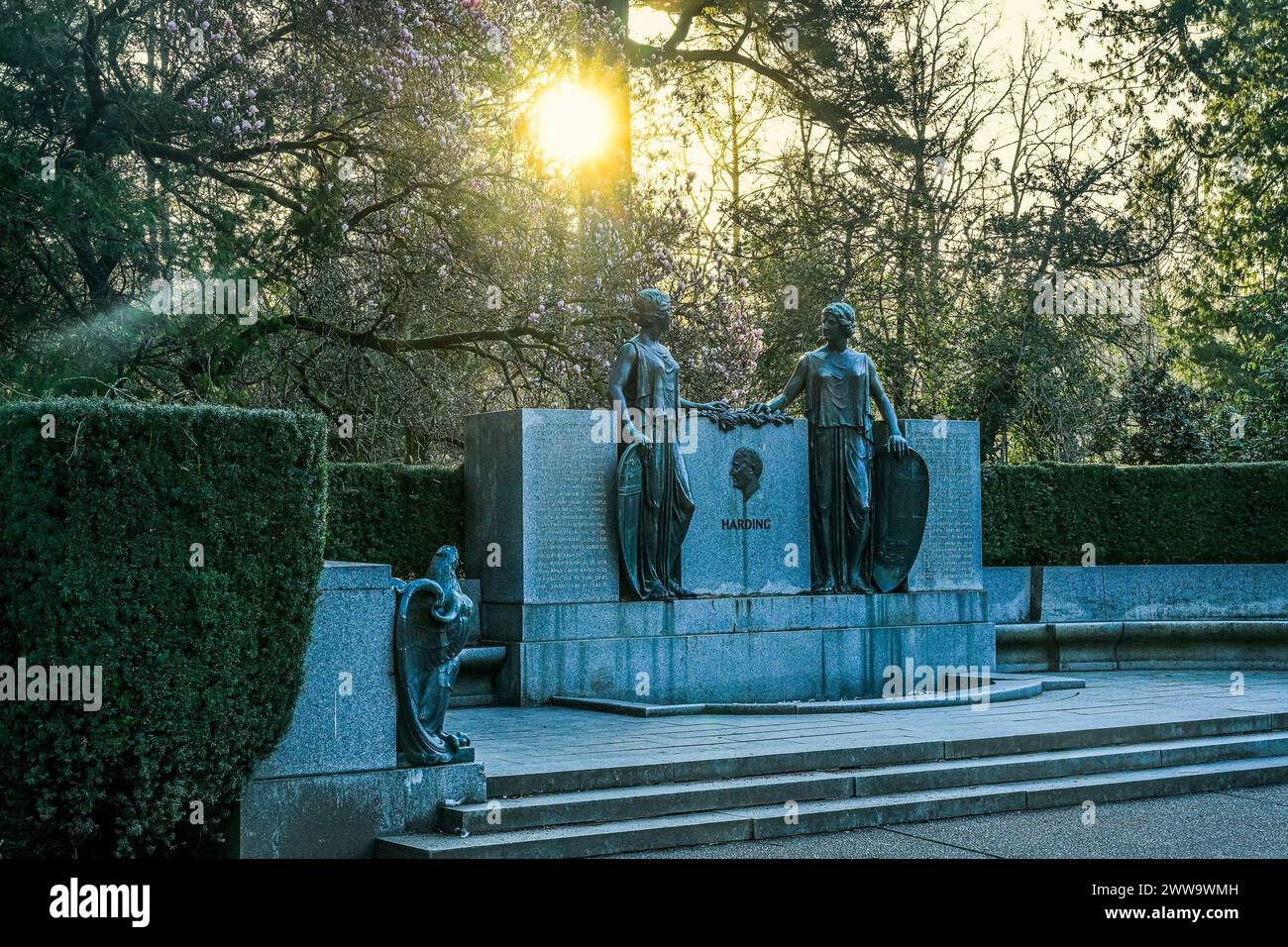 US President Warren Harding memorial, Stanley Park, Vancouver, British Columbia, Canada Stock Photo