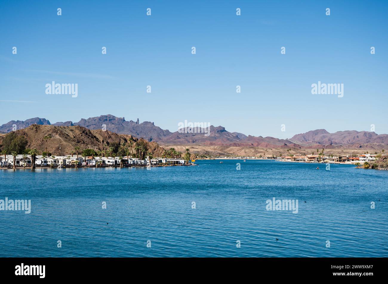 Campgrounds and resorts along the Colorado River below the Parker Dam.  California - Arizona border. Stock Photo