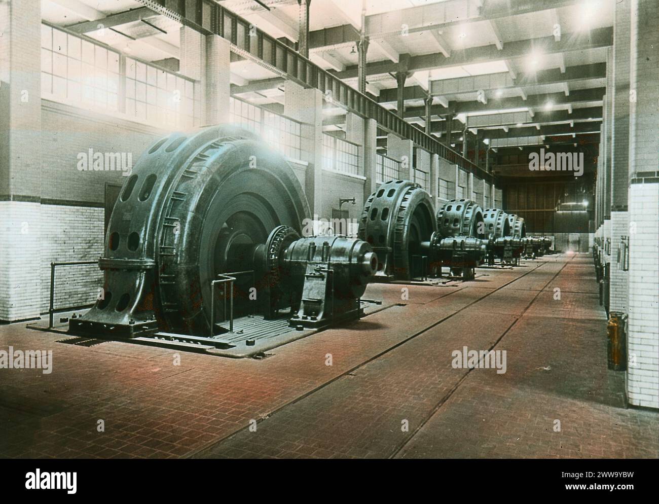 Vintage Hydro Electric Power Station Photography: Electrical groups at power station No. 2, Shawinigan Falls, Quebec, circa 1930 Stock Photo