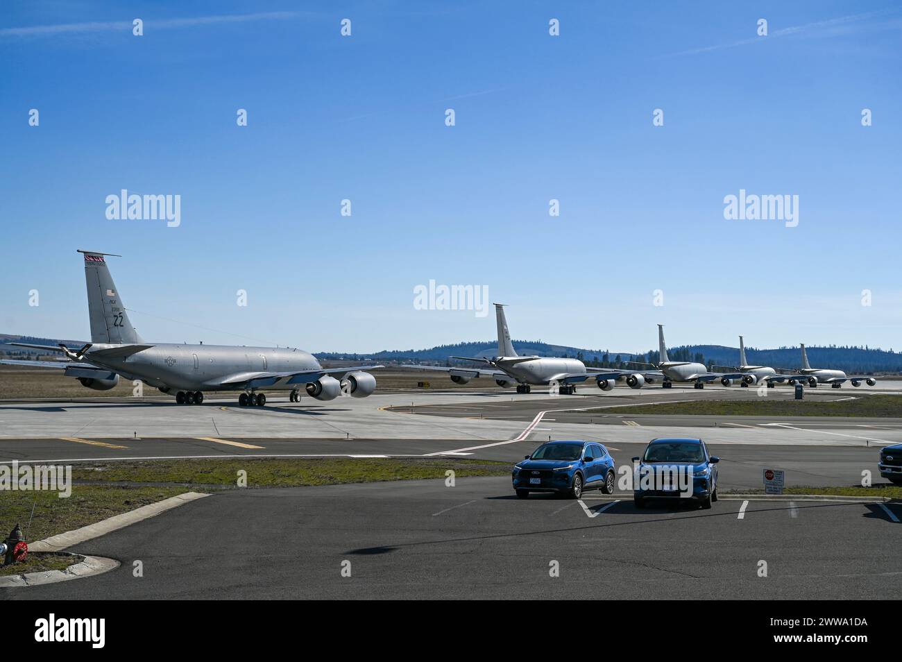 KC135 Stratotankers assigned to the 92nd Air Refueling Wing taxi