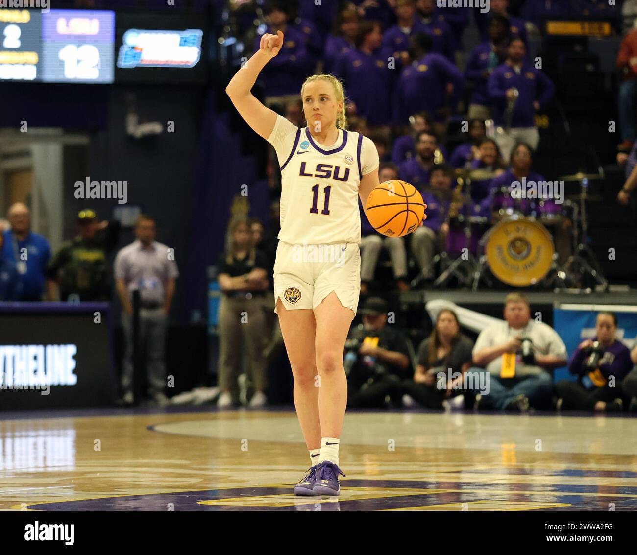Baton Rouge, USA. 22nd Mar, 2024. LSU Lady Tigers guard Hailey Van Lith (11) brings the ball up the court during a first round game of the NCAA Women's Basketball Tournament in Baton Rouge, Louisiana on Friday, March 22, 2024. (Photo by Peter G. Forest/SipaUSA) Credit: Sipa USA/Alamy Live News Stock Photo