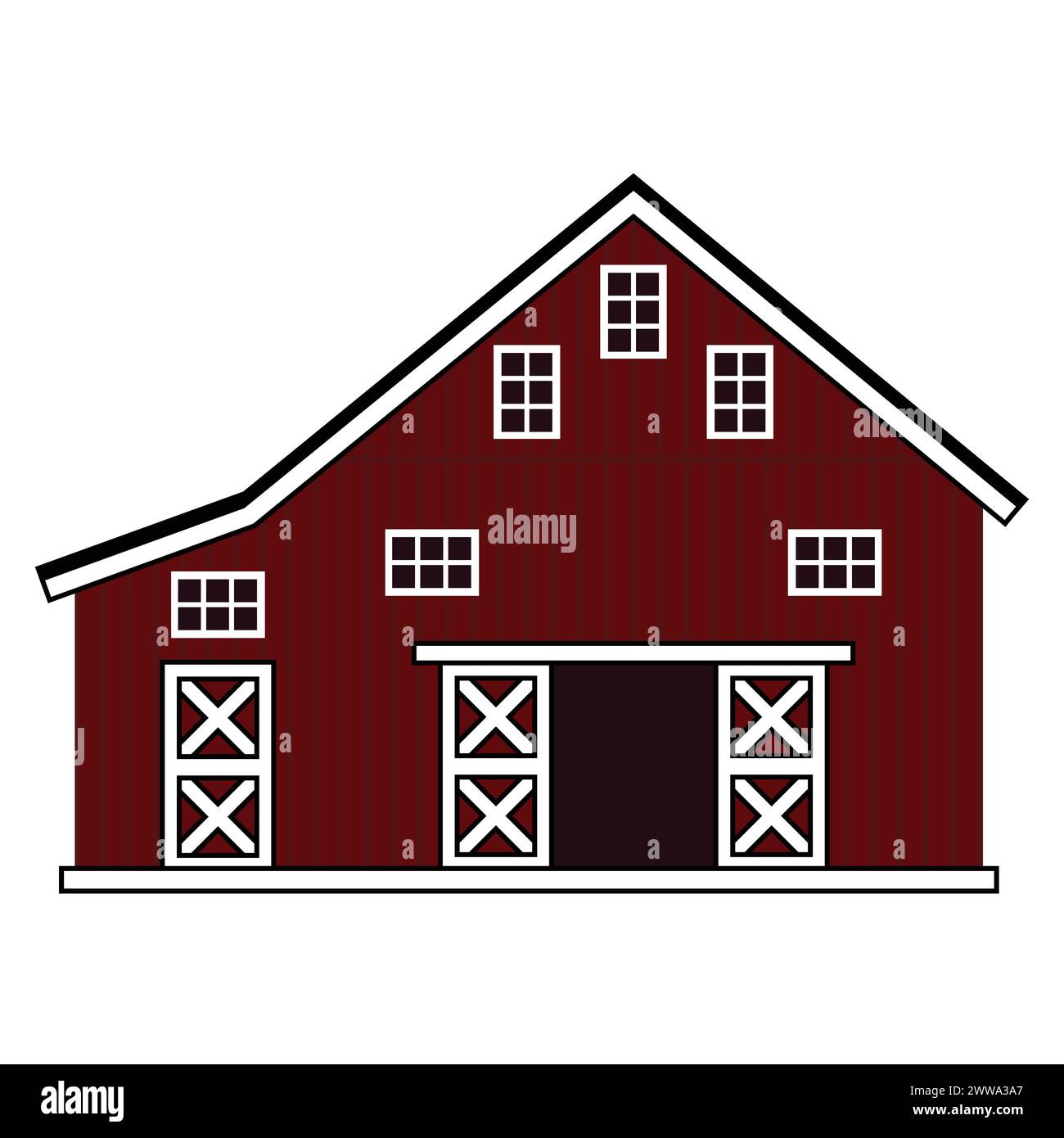 Vector wooden barn house sign icon. Isolated illustration of red cross
