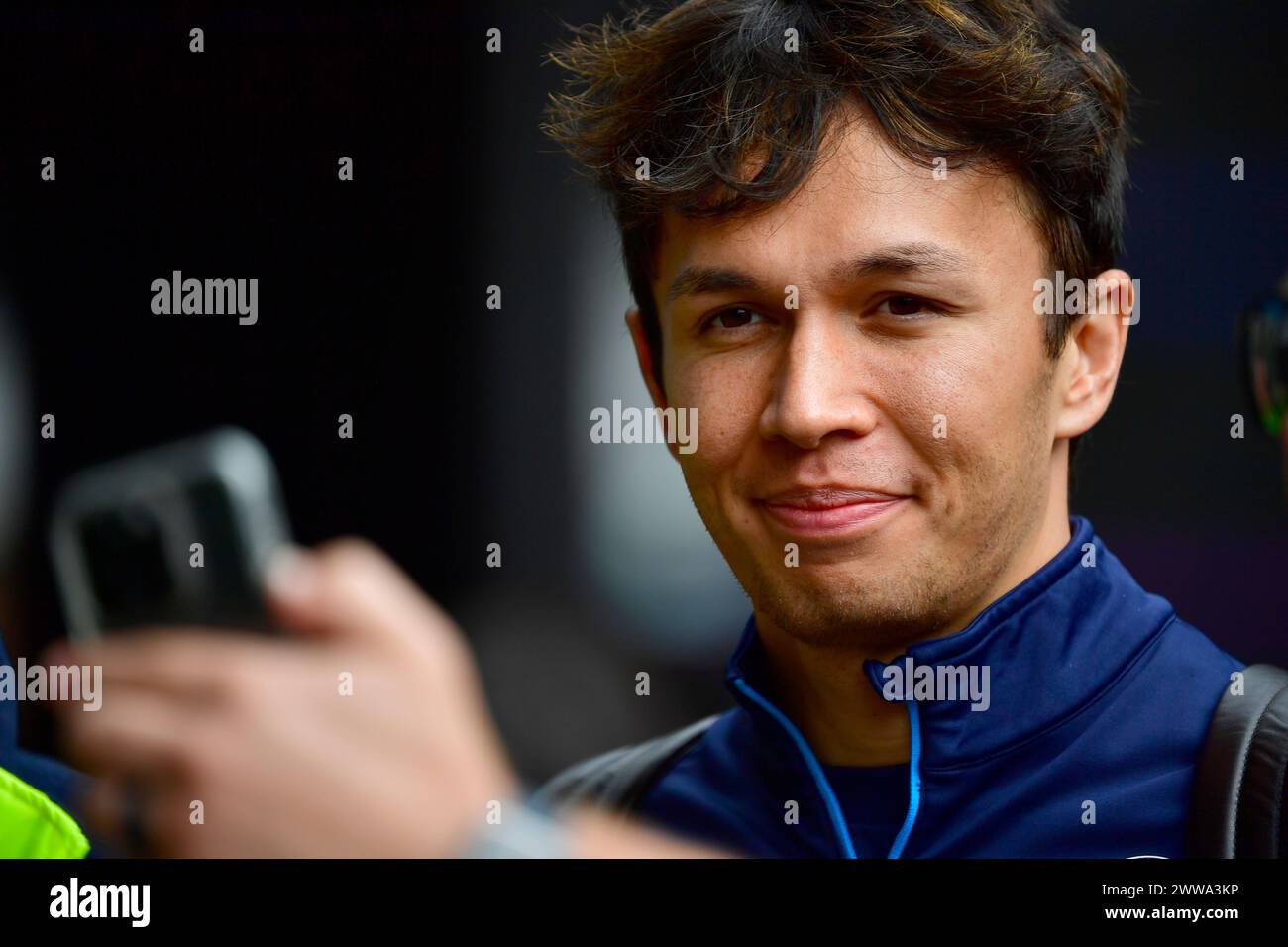 MELBOURNE, AUSTRALIA 25 February 2024. Pictured: 23 Alexander Albon (THA) Williams Racing in the paddock at the FIA Formula 1 Rolex Australian Grand Prix 2024 3rd round from 22nd to 24th March at the Albert Park Street Circuit, Melbourne, Australia. Credit: Karl Phillipson/Alamy Live News Stock Photo