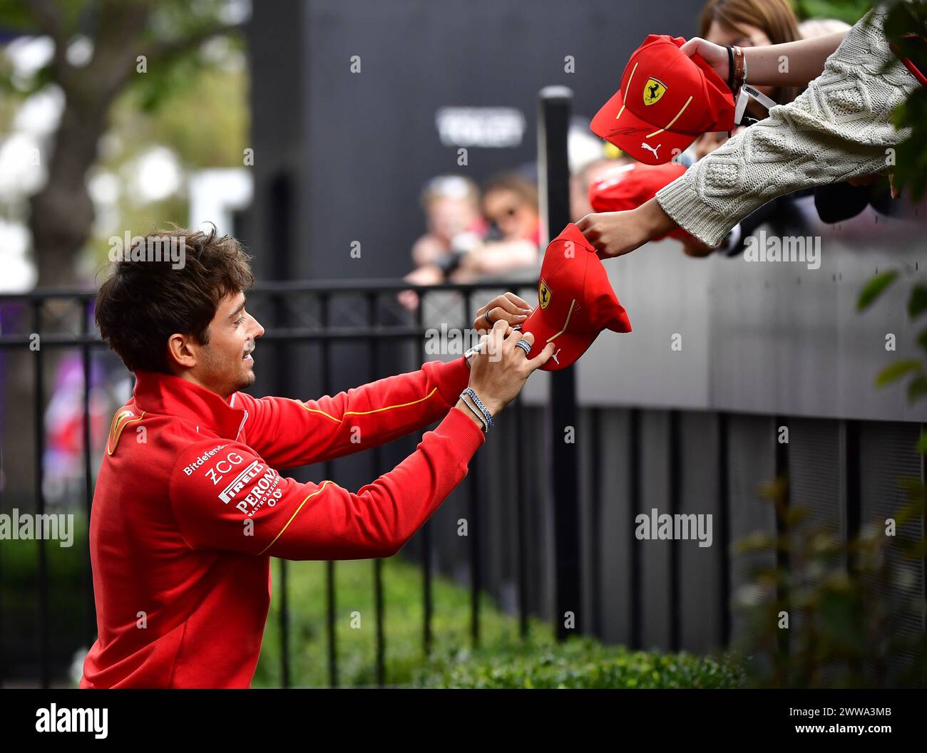 MELBOURNE, AUSTRALIA 25 February 2024. Pictured: 16 Charles Leclerc (MCO) Scuderia Ferrari in the paddock at the FIA Formula 1 Rolex Australian Grand Prix 2024 3rd round from 22nd to 24th March at the Albert Park Street Circuit, Melbourne, Australia. Credit: Karl Phillipson/Alamy Live News Stock Photo
