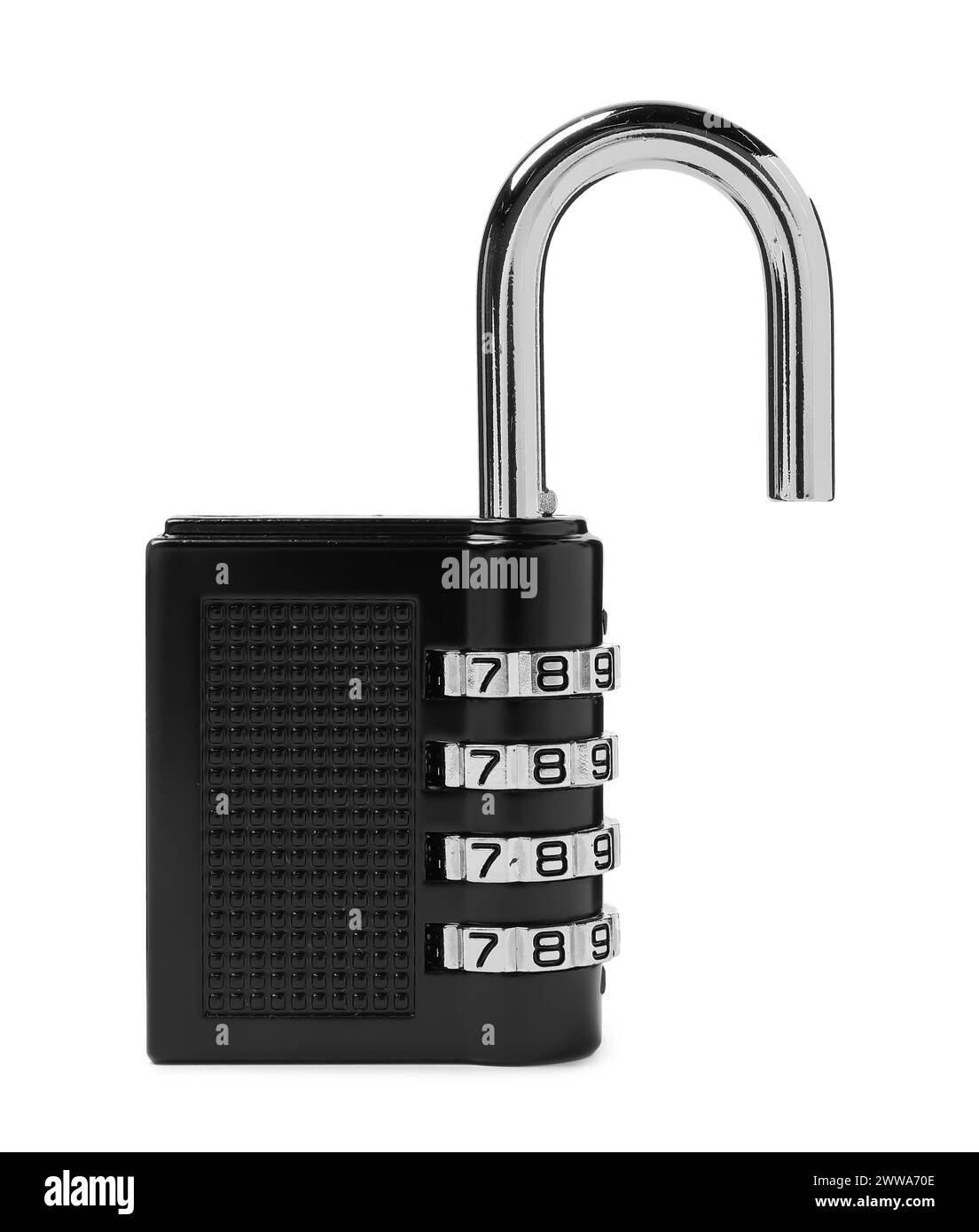 Unlocked steel combination padlock isolated on white Stock Photo - Alamy