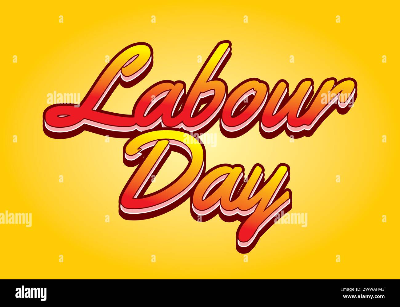 Labour day. Text effect design in yellow red color with eye catching effect Stock Vector
