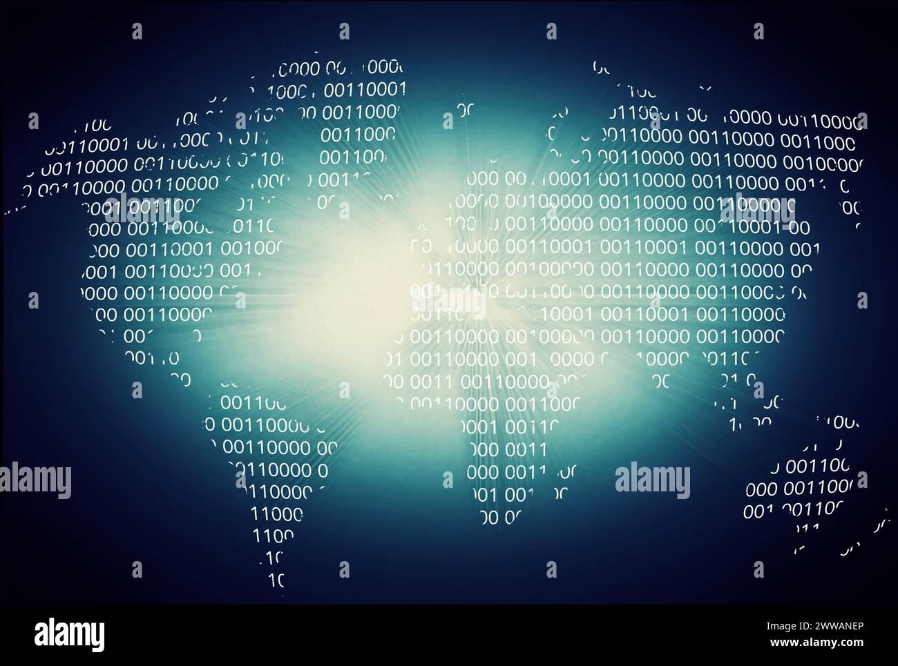 Matrix, coding and numbers for data with earth map for futuristic ...