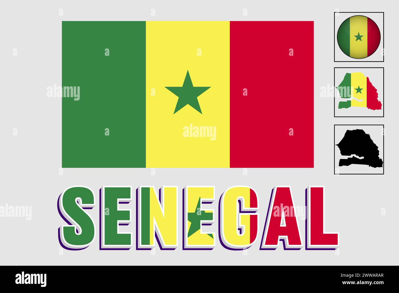 Senegal flag and map in a vector graphic Stock Vector