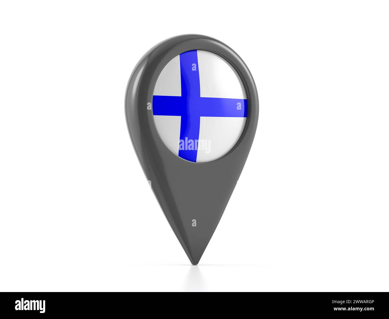 Map marker with Finland flag on a white background. 3d illustration. Stock Photo