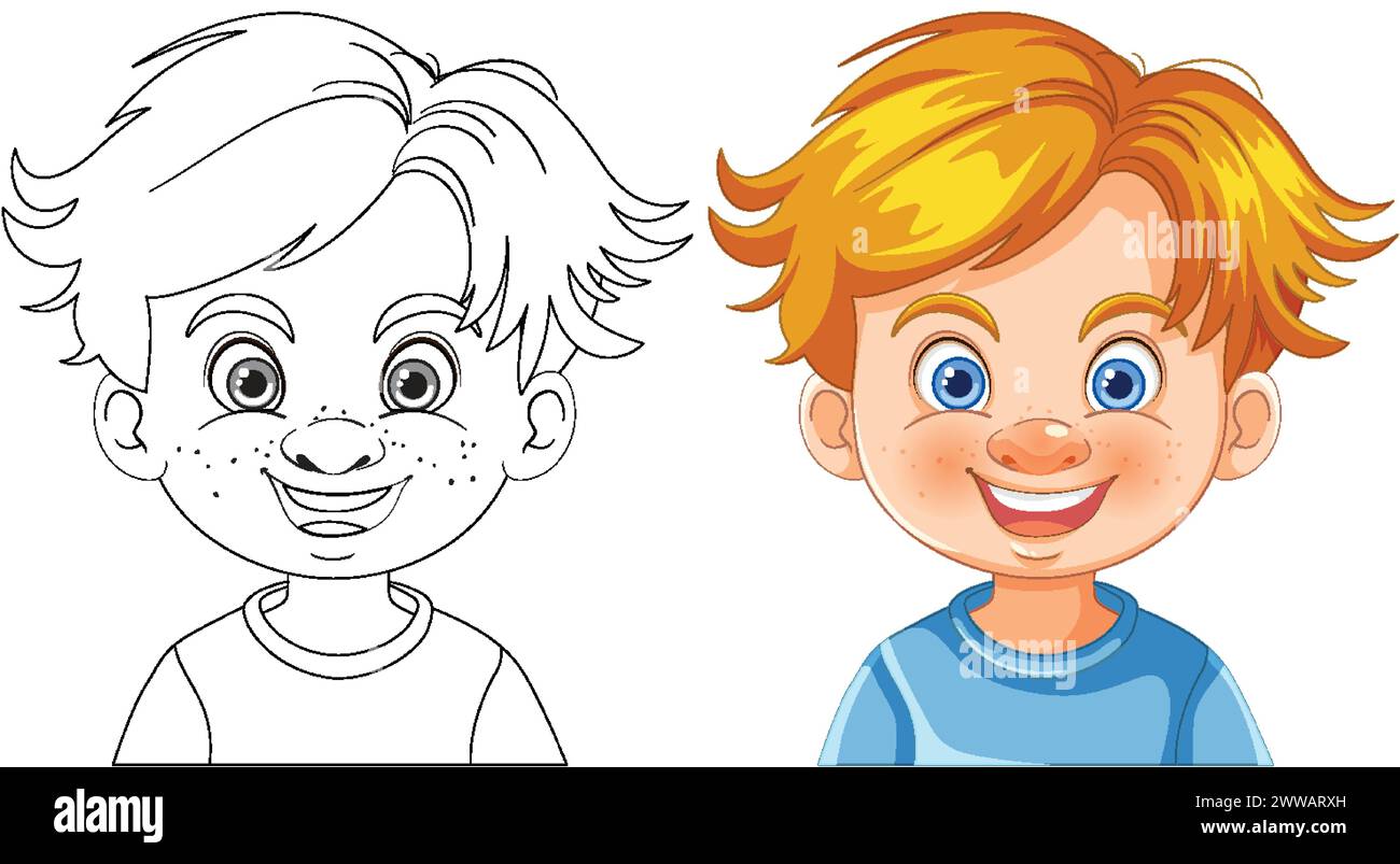 Color and line art of a happy young boy Stock Vector Image & Art - Alamy