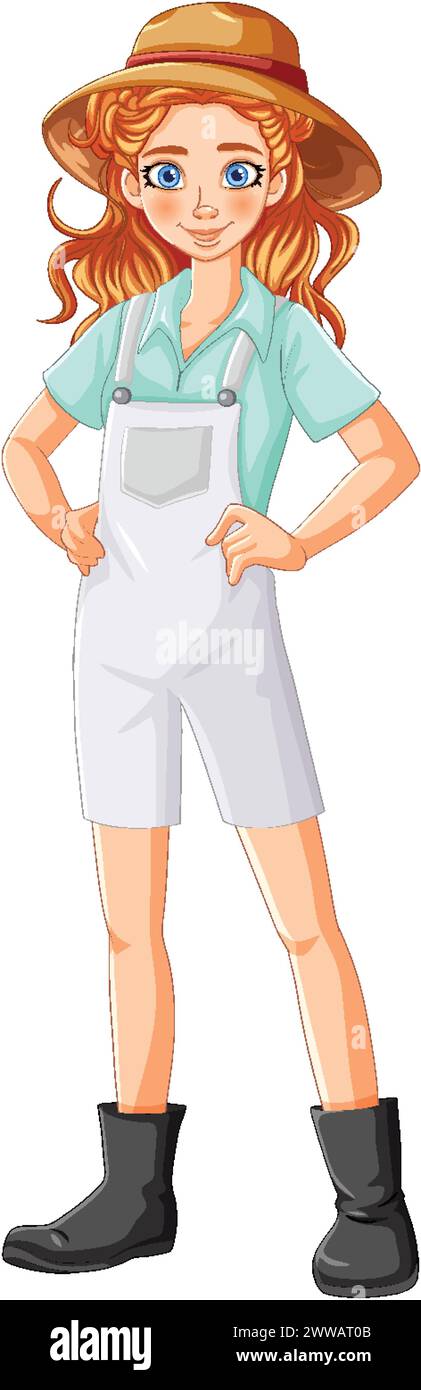 Cartoon of a young girl dressed as a farmer Stock Vector Image & Art ...