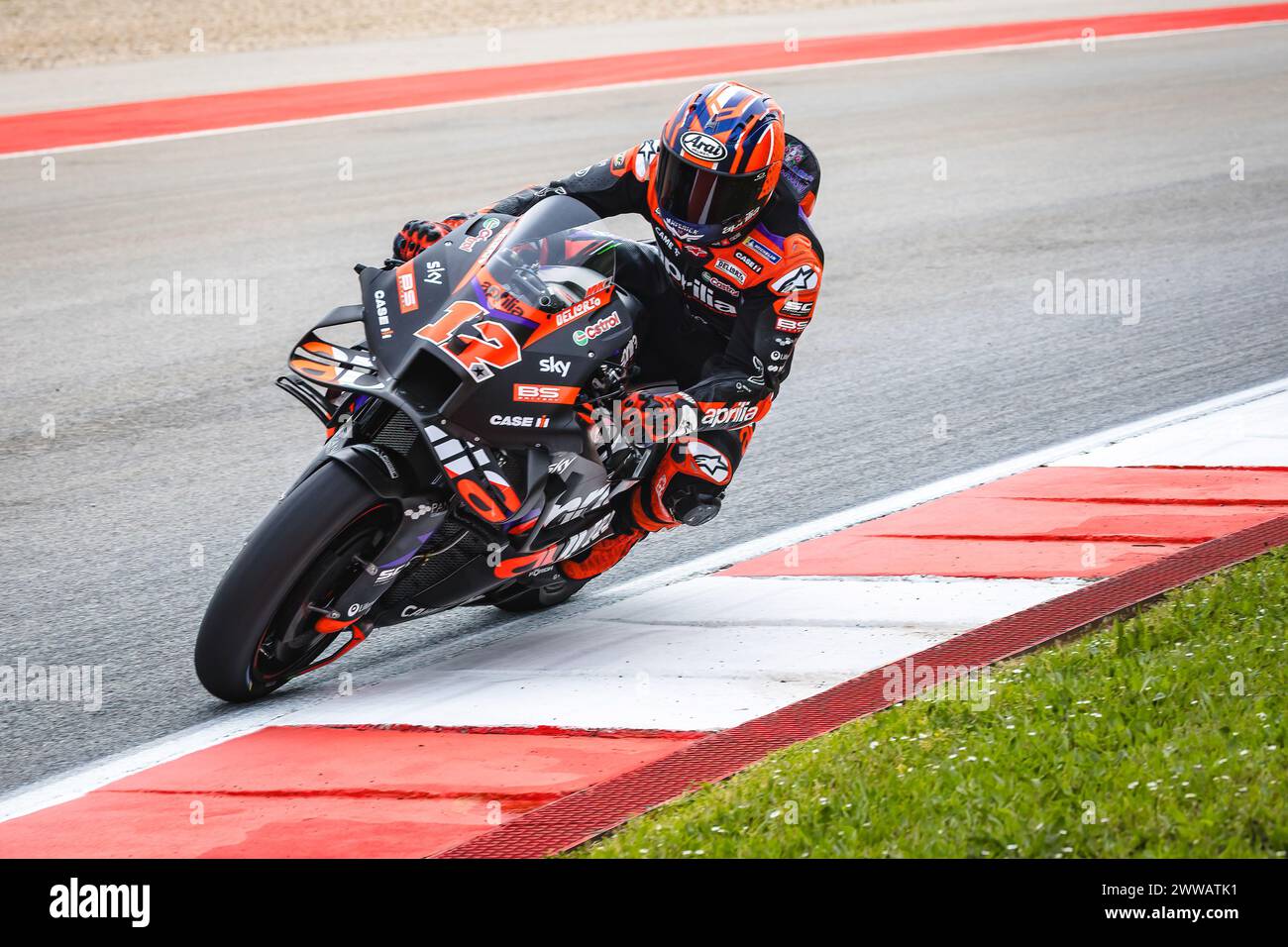 Portimao, Portugal. 22nd Mar, 2024. Maverick Vinales of Spain and Aprilia Racing in action during the Free Practice Number One MotoGP race of Tissot Grand Prix of Portugal held at Algarve International Circuit in Portimao. (Photo by Henrique Casinhas/SOPA Images/Sipa USA) Credit: Sipa USA/Alamy Live News Stock Photo