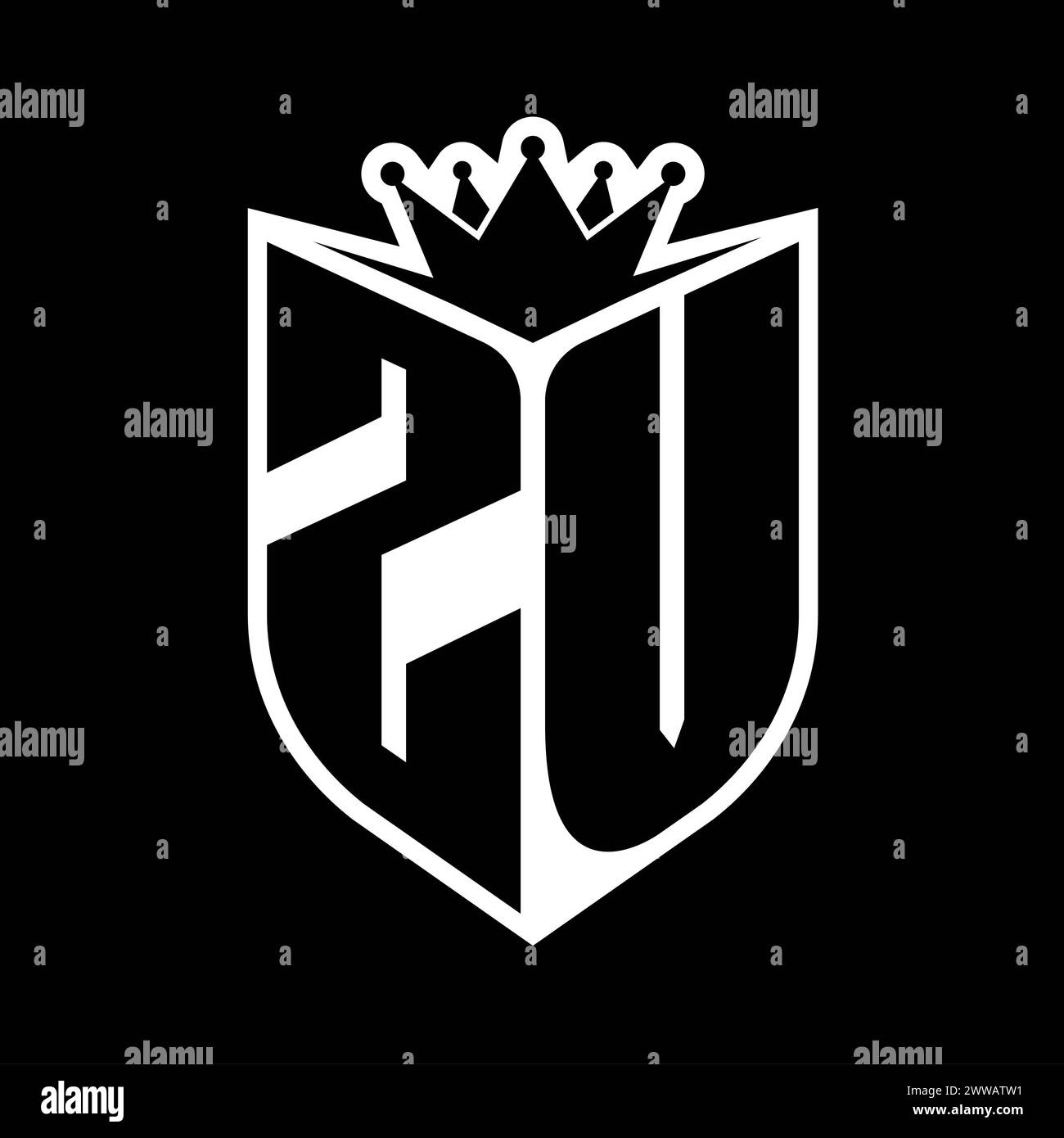 ZV Letter bold monogram with shield shape and sharp crown inside shield ...
