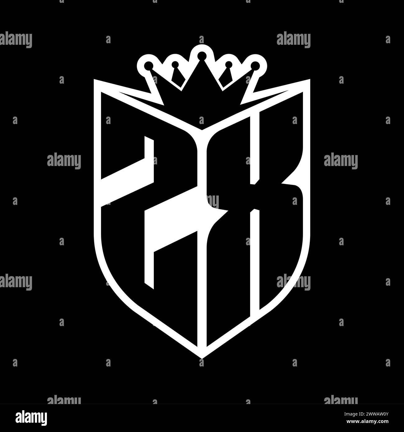 ZX Letter bold monogram with shield shape and sharp crown inside shield ...