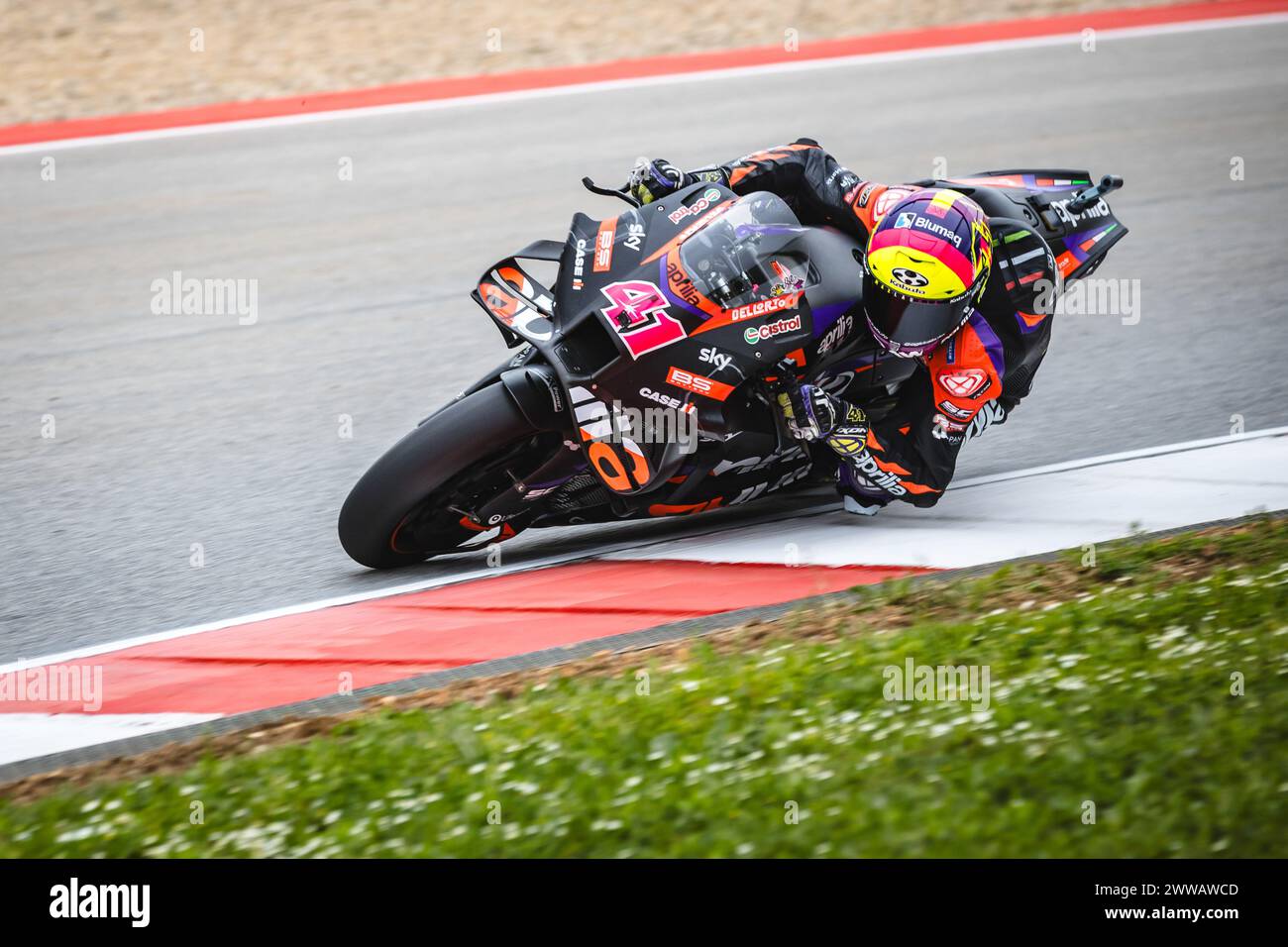 Portimao, Portugal. 22nd Mar, 2024. Aleix Espargaro of Spain and Aprilia Racing in action during the Free Practice Number two MotoGP race of Tissot Grand Prix of Portugal held at Algarve International Circuit in Portimao. Credit: SOPA Images Limited/Alamy Live News Stock Photo